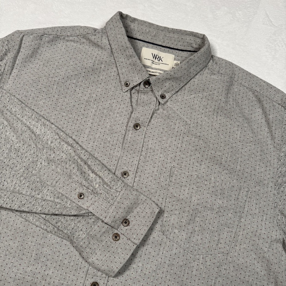 WRK The‎ Reworked Shirt Mens 2XL Gray Button Front Long Sleeve Micro Dot Casual